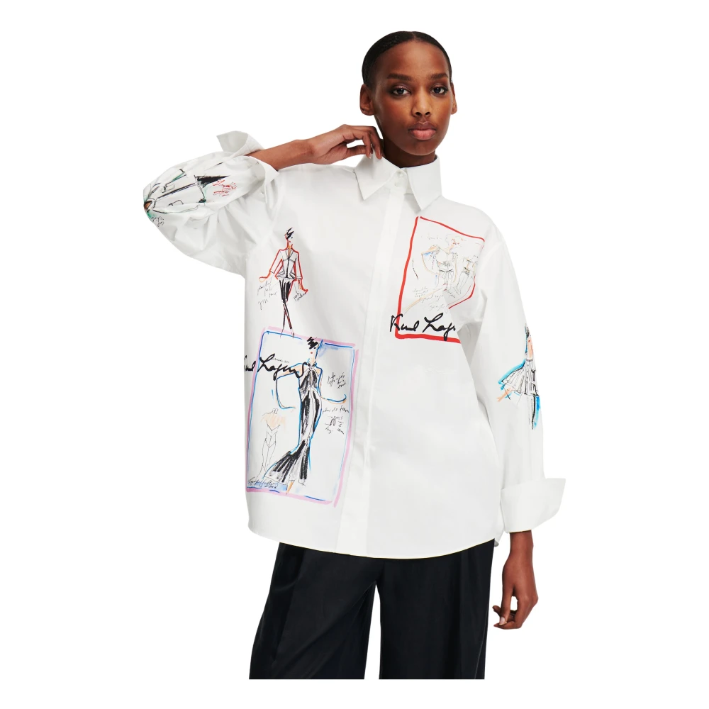Karl Lagerfeld Trui met ontwerpersschetsen White Dames