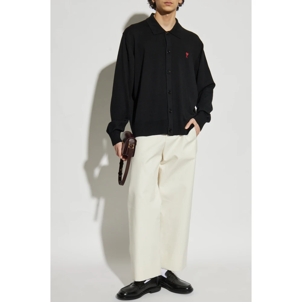 Ami Paris Wol wollen cardigan met logo Black Heren