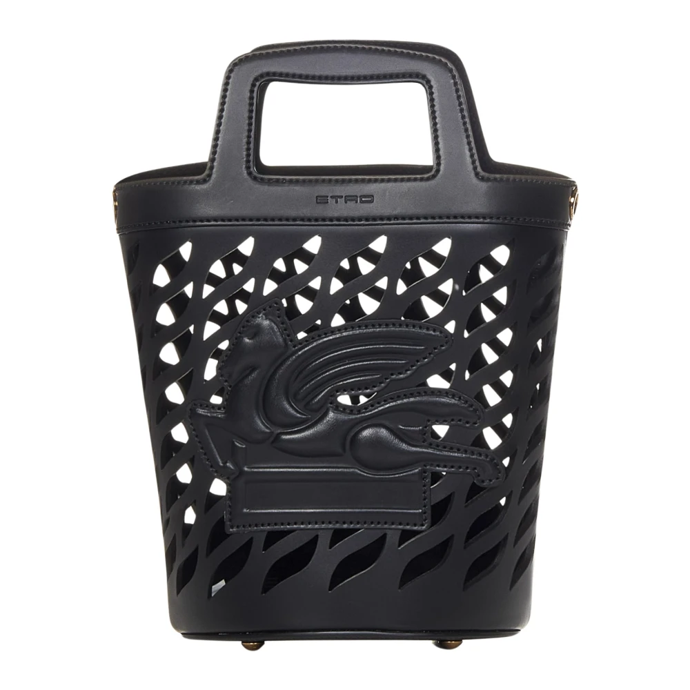 ETRO Zwarte Gelaserde Leren Coffa Bucket Tas Black Dames