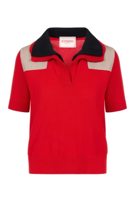 Dropped Plain Knit Short-Sleeved Polo Sweater