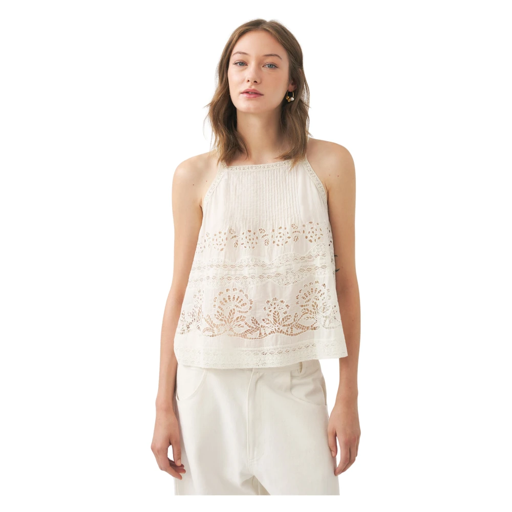 Antik batik Mouwloze top Aloha met opengewerkte details Beige Dames