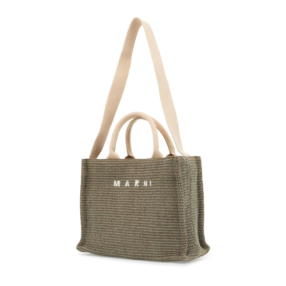 Marni Raffia-effect Kleine Tote Tas Green Dames