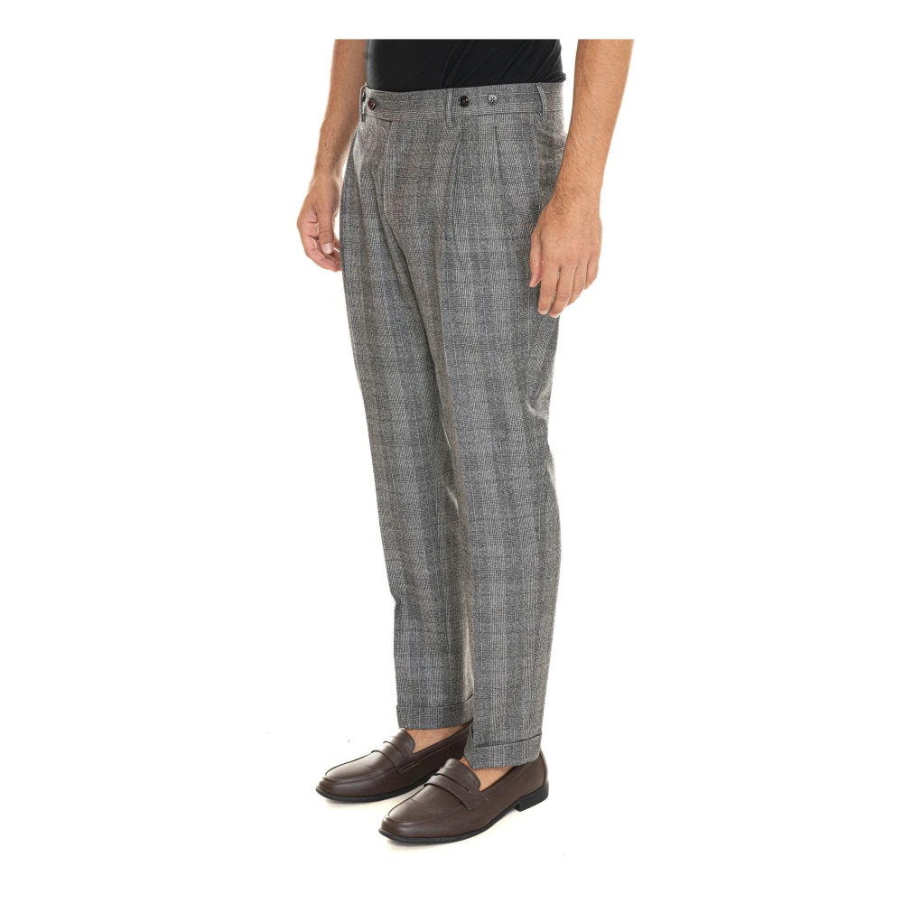 Berwich Klassieke Glencheck Broek met Opgestikte Manchetten Gray Heren