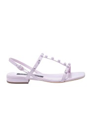Pellet leather sandals with rhinestones