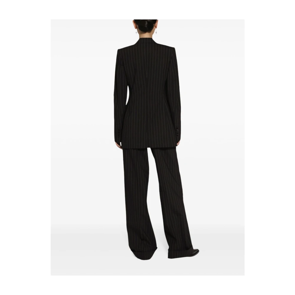 Dolce & Gabbana Zwarte Pinstripe Broek met Logo Plaque Black Dames