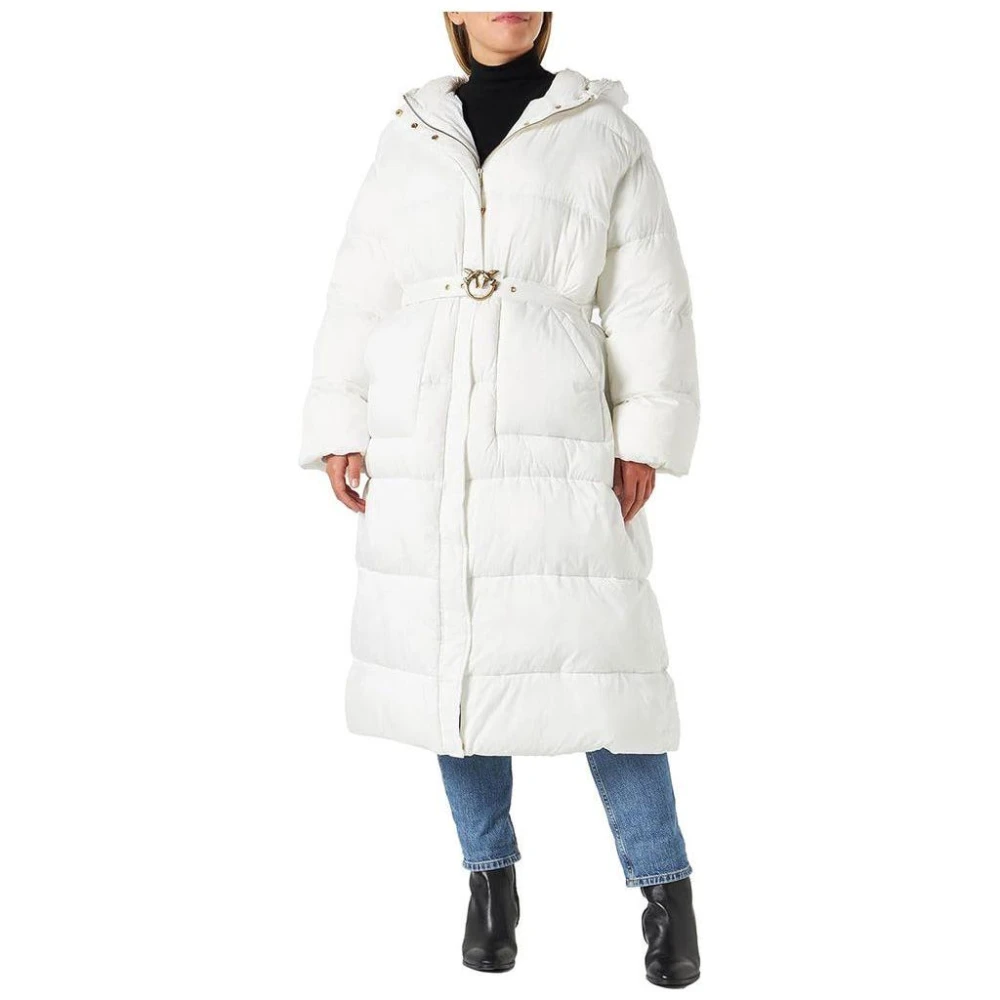 Pinko Lange Gewatteerde Jas met Capuchon White Dames