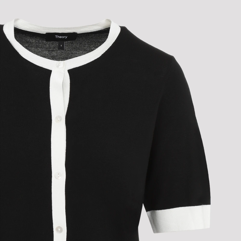 Theory Zijden Trimvest in Zwart en Ivoor Black Dames