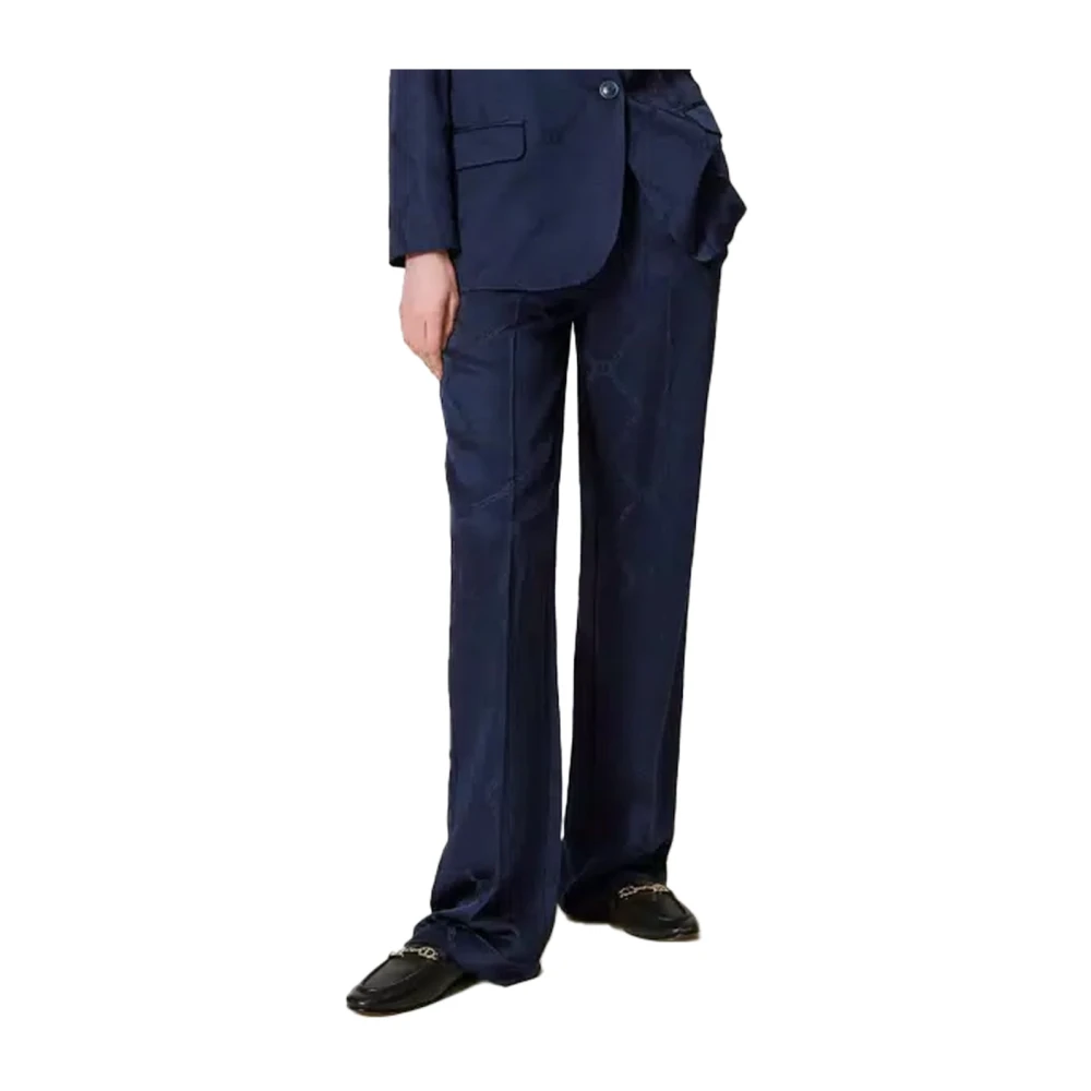 Twinset Elegante Lyocell Jacquard Broek Blue Dames