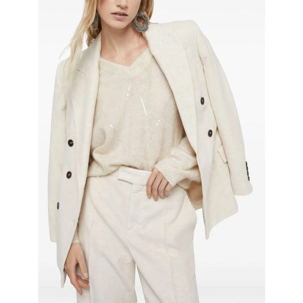 BRUNELLO CUCINELLI Ivory Corduroy Double-Breasted Jacket Beige Dames