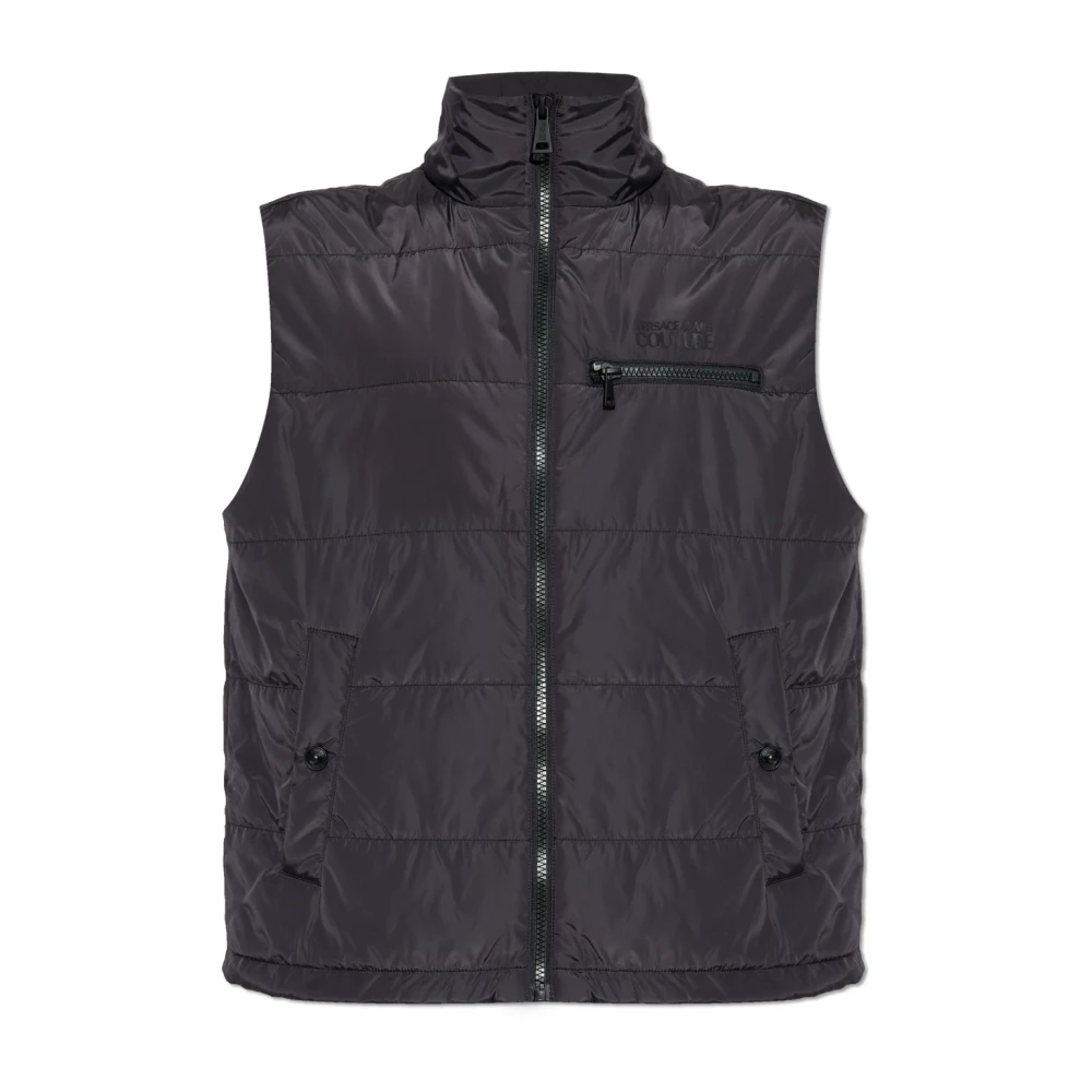 Versace Jeans Couture Mannelijk Zwart Jassen Heren, Xl, Gewatteerd Vest Met Col