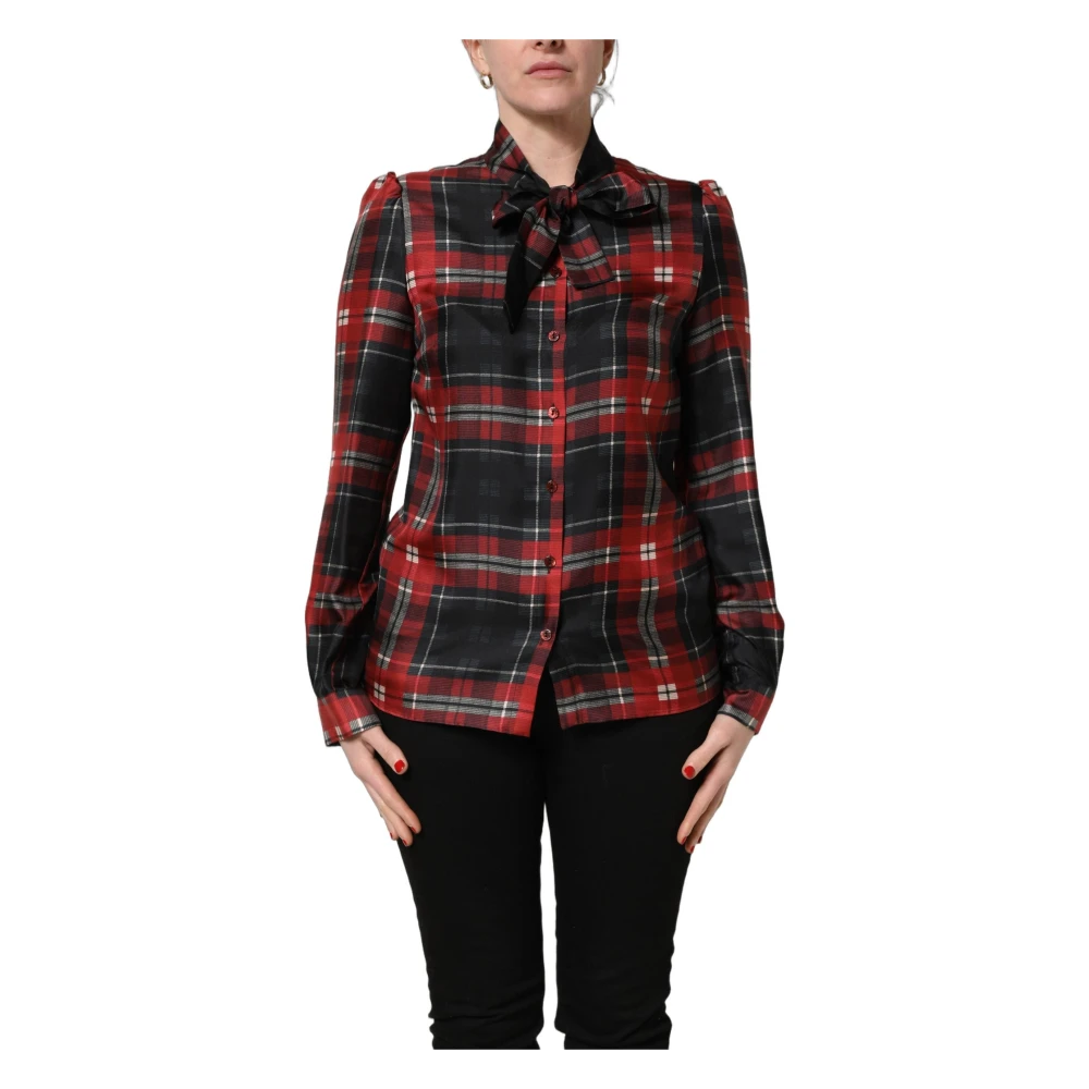 Dolce & Gabbana Women's Multicolor Blouses, M, Long Sleeve Tie-Neck Blouse