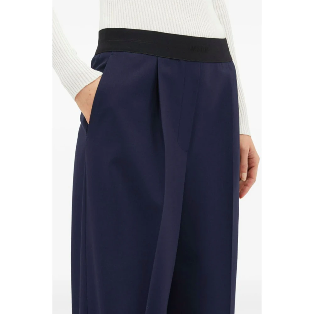 Msgm Blauwe Wollen Wijde Pijp Broek Blue Dames