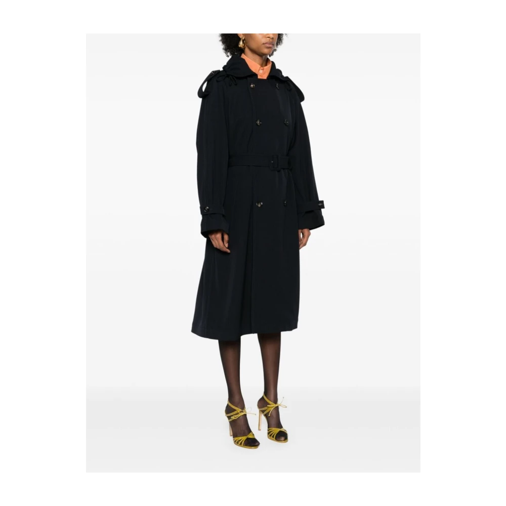 Bottega Veneta Midnight Blue Trench Coat Black Dames