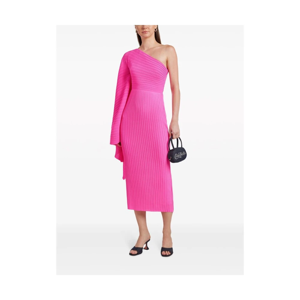 Solace London Fuchsia Roze Geribbeld Gebreide One-Shoulder Jurk Pink Dames
