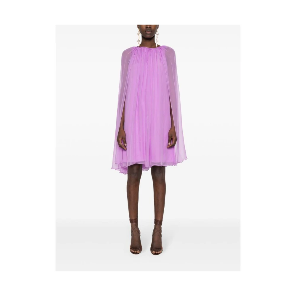 Max Mara Amethist Paarse Zijden Chiffon Cape Jurk Purple Dames