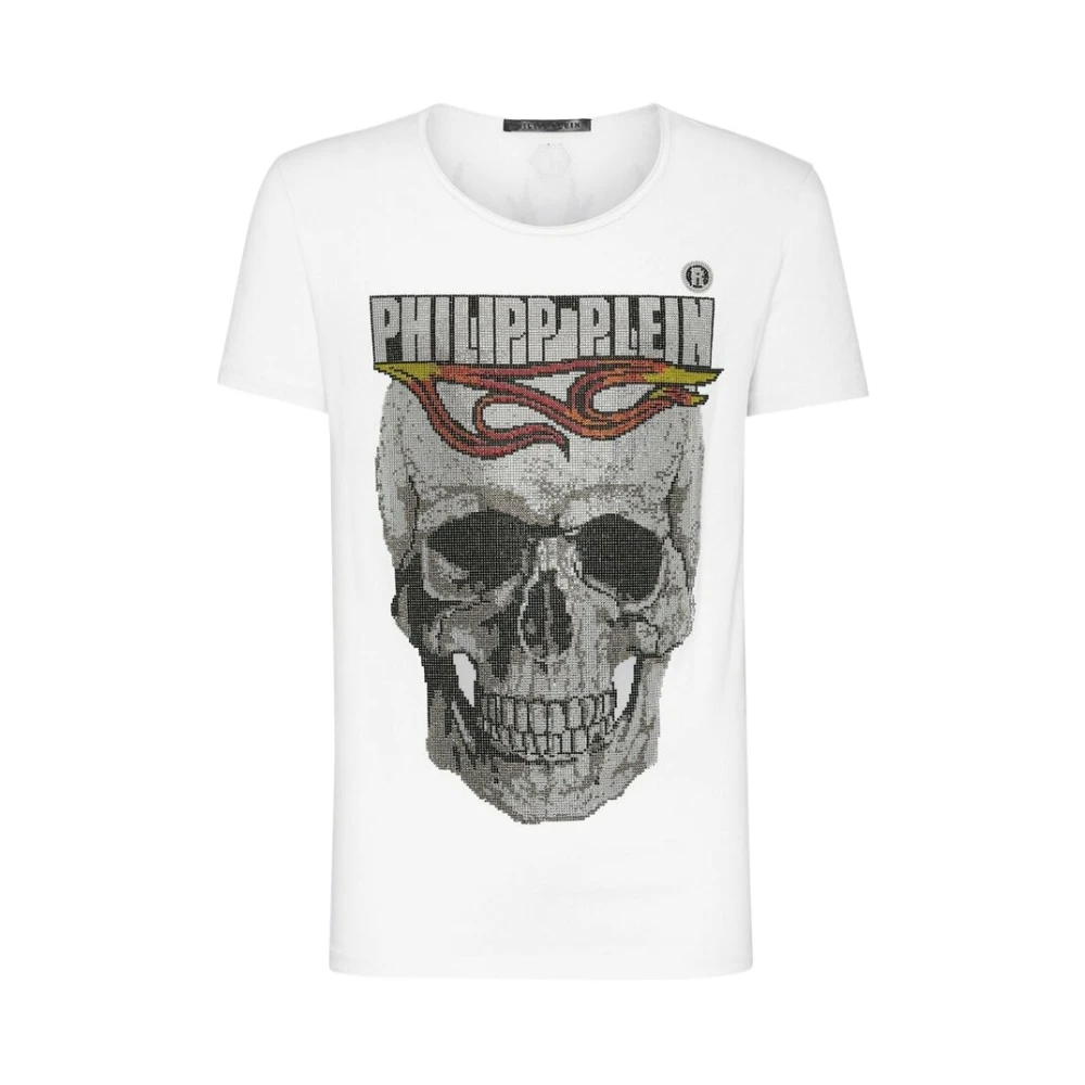 Philipp Plein Flame T-shirt med kristallskalletryck White, Herr