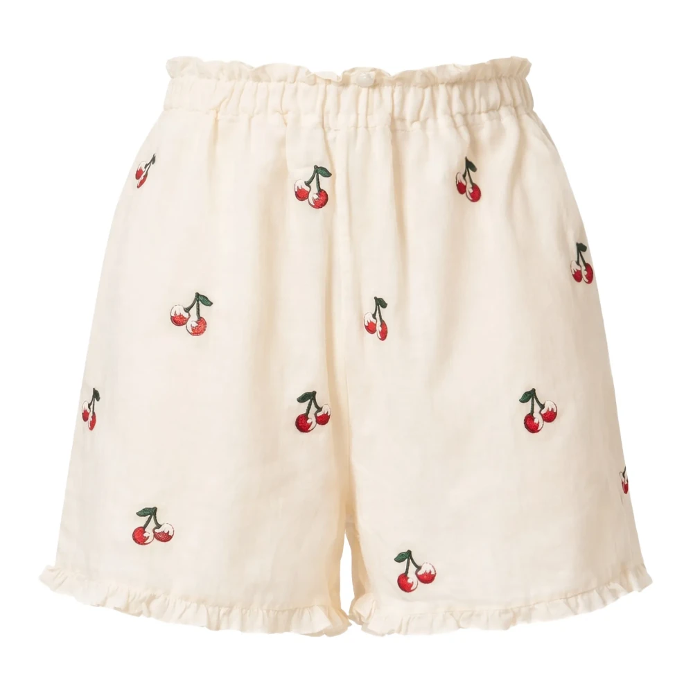 Twinset Women's Beige Ramie Shorts With Cherry Embroidery - Short Shorts - Xs - Shorts