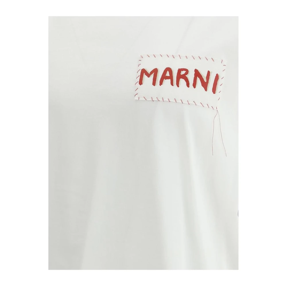 Marni Monogram Patch Katoenen T-shirt White Heren