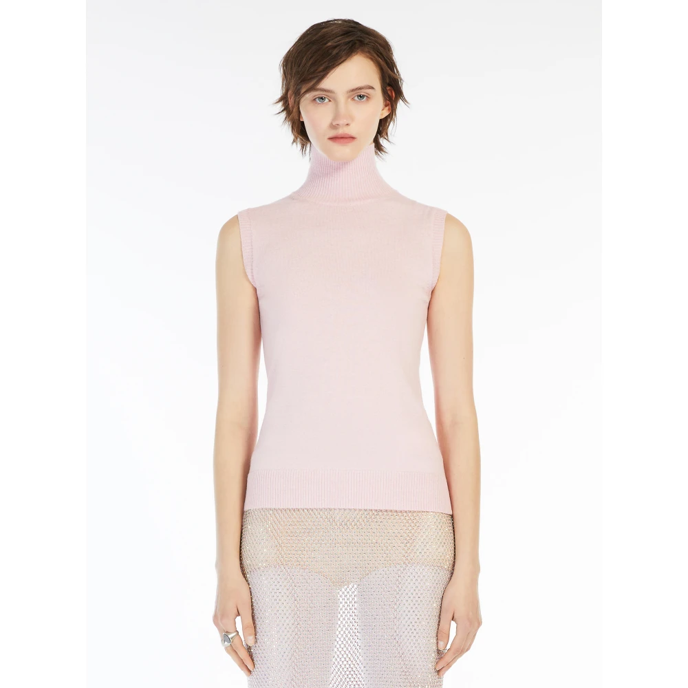 SPORTMAX Roze Gebreide Hoge Hals Top Pink Dames