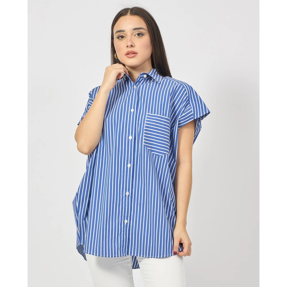 Gaëlle Paris Blauw Gestreepte Oversized Shirt Blue Dames