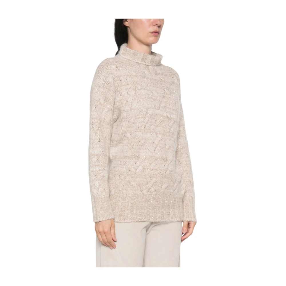 Fabiana Filippi Sequin Turtleneck Jumper - Female - Turtlenecks - Beige - M - Knitwear