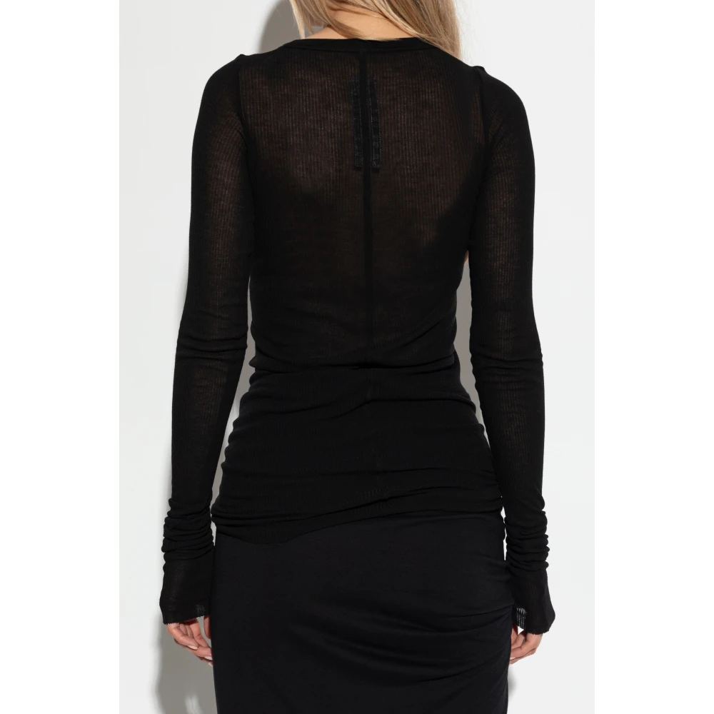 Rick Owens Geribbelde Top met Lange Mouwen Black Dames