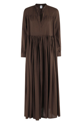 brown-v-neck-dress-with-flared-skirt