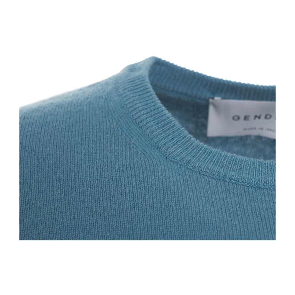 Gender Merino Cashmere Crew Neck Pullover Blue Heren