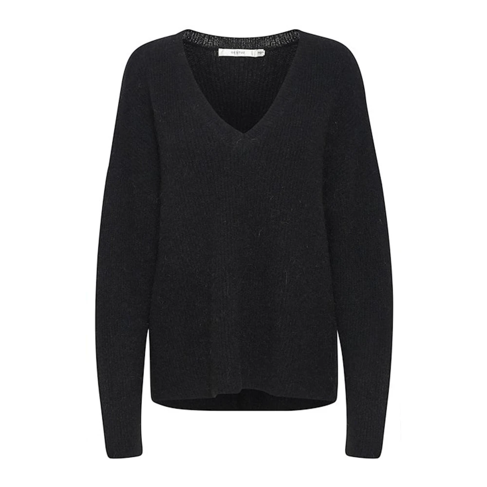 Gestuz Women's Black V-Neck Knitwear, M, V-Neck Pullover Jumper