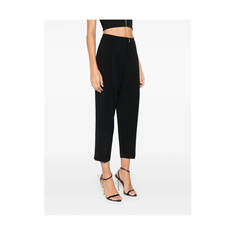 Elisabetta Franchi Zwarte Crepe Geknipte Taps Toelopende Broek Black Dames