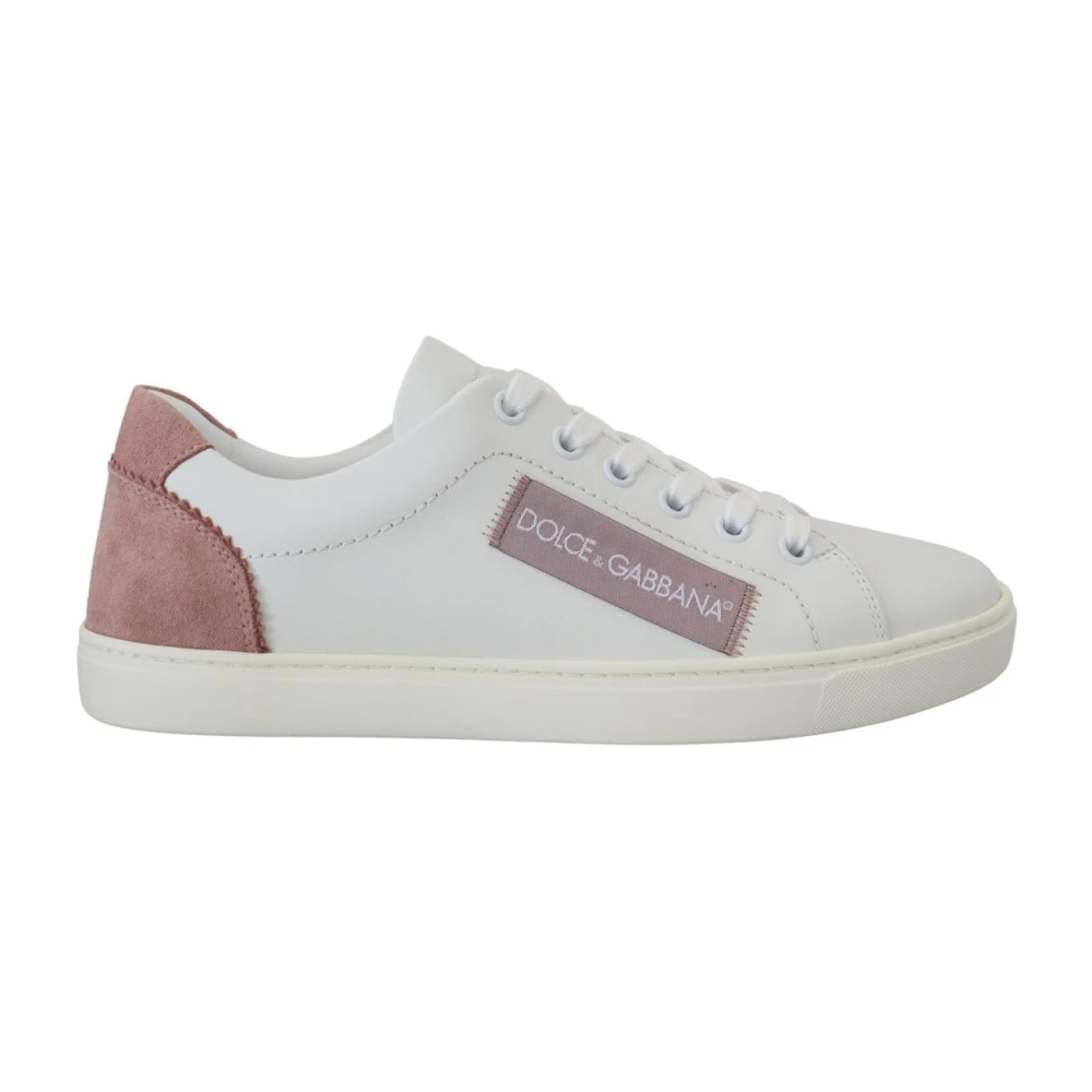 Dolce & Gabbana , Sneakers, Female, White, 2 Uk, White-Pink Leather Low-Top Trainers - Image 3