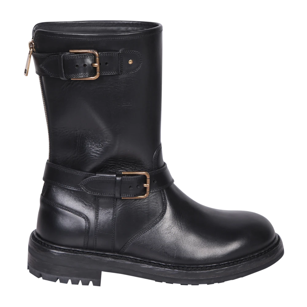 Dolce & Gabbana Men's Black High Boots, 8 Uk, Leather Biker Boots