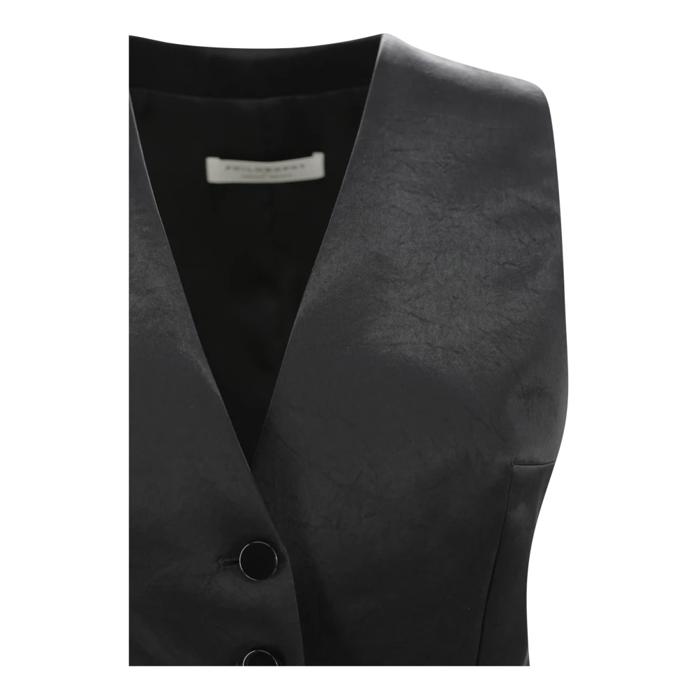 Philosophy di Lorenzo Serafini Zwarte Satijnen V-Hals Mouwloze Jas Black Dames