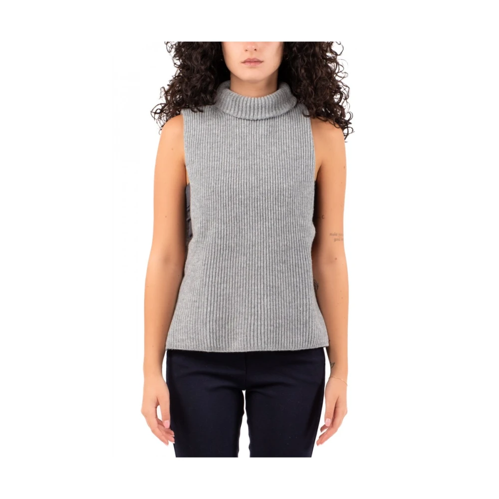 Max Mara Studio Slim Fit High Neck Wool Cashmere Sweater Gray Dames