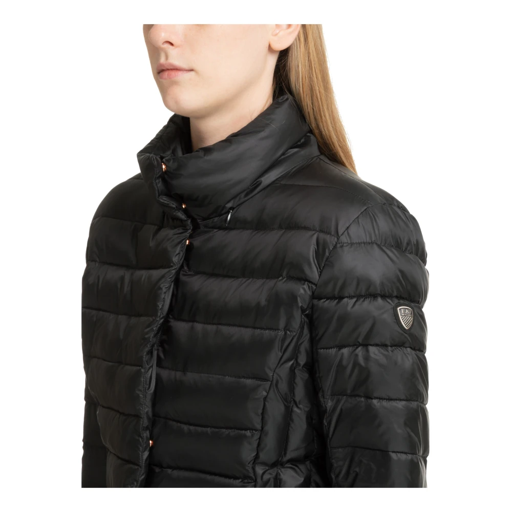 Emporio Armani EA7 Warme Donsjas Drukknoopsluiting Rits Black Dames