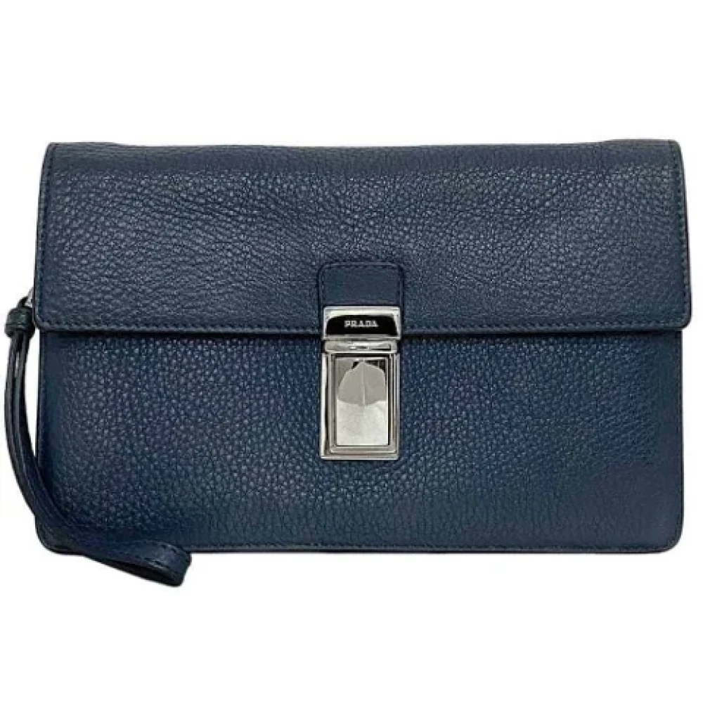 Prada Vintage Pre-owned Leather clutches Blue Heren