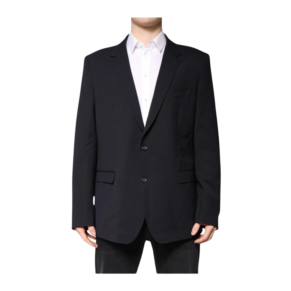 Dolce & Gabbana Dark Blue Wool Single Breasted Coat Blazer - IT56 | XXL - Image 2