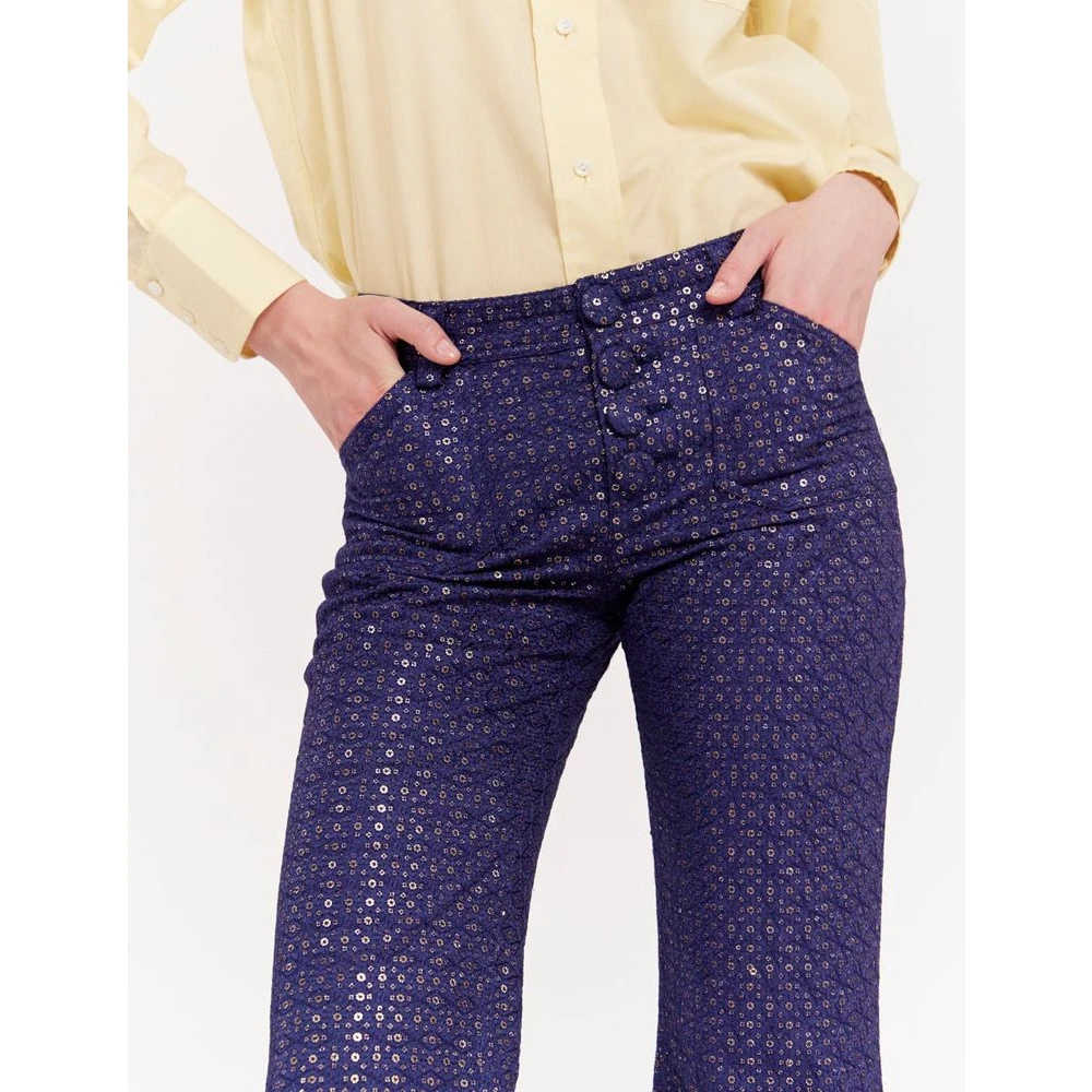 Ines De La Fressange Paris Navy Print Flare Broek Blue Dames