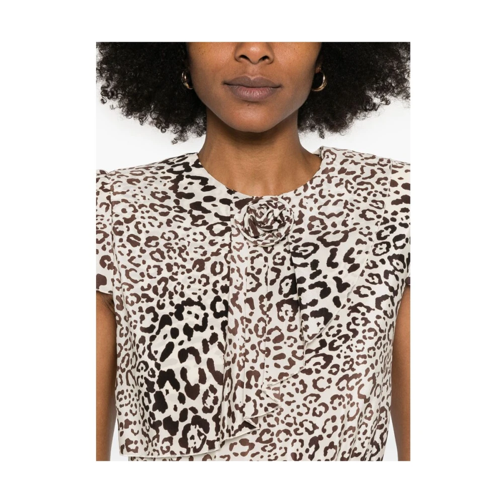 Alessandra Rich Beige Jurk met Schouderkussens en Knopen Multicolor Dames