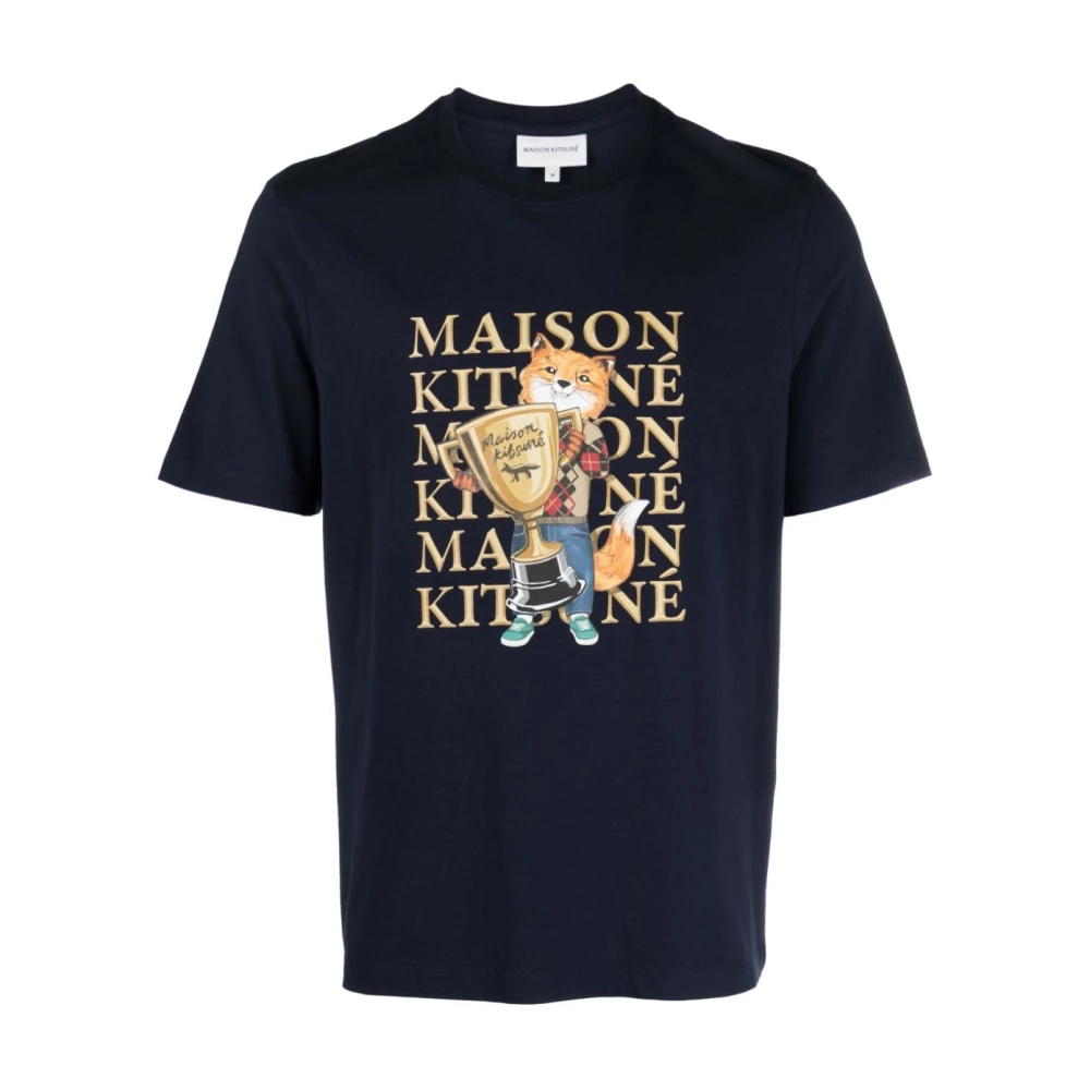 Maison Kitsuné Fox Champion T-shirt in Blauw Blue Heren