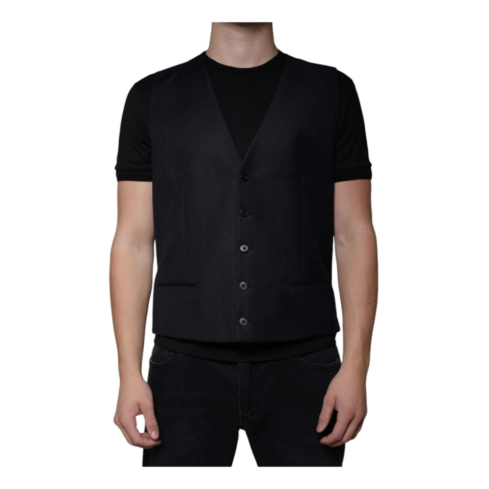 Dolce & Gabbana Men's Black Waistcoats, 2XL, Wool Blend Waistcoat Dress