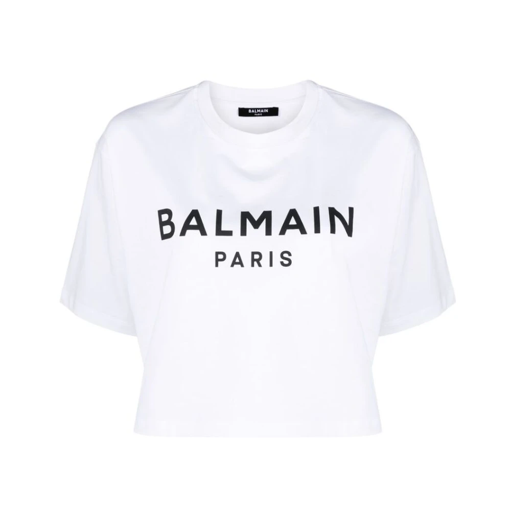 Balmain Logo-print Cropped T-shirt White Dames