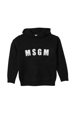 pull-a-capuche-enfant-noir-tricote