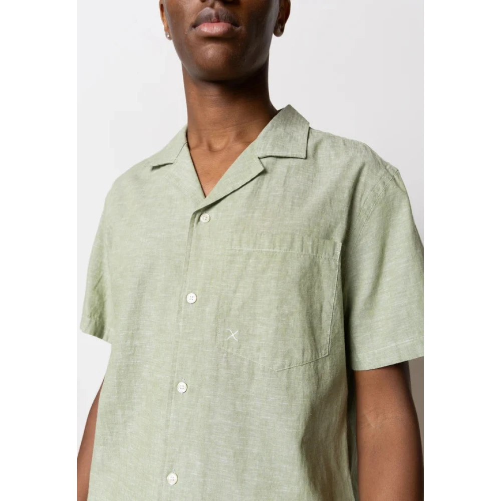 Clean Cut Bowling Shirt in Katoen Linnen Mix Green Heren