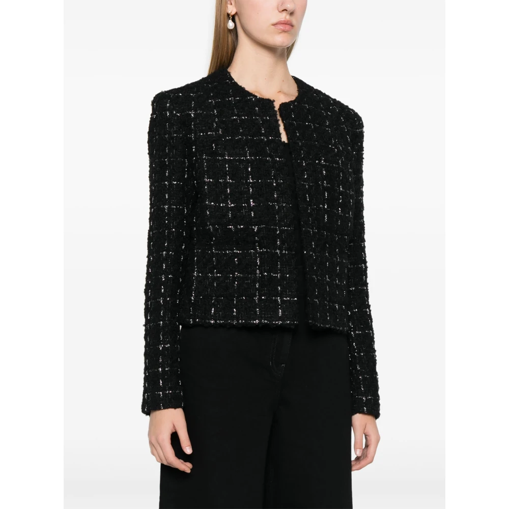 IRO Metallic Bouclé Tweed Open Front Jas Black Dames