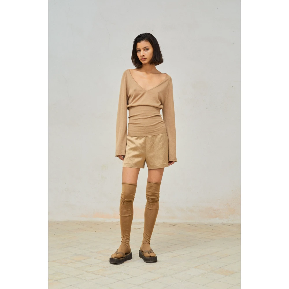 Cortana Linnen en viscose shorts in cacao Yellow Dames