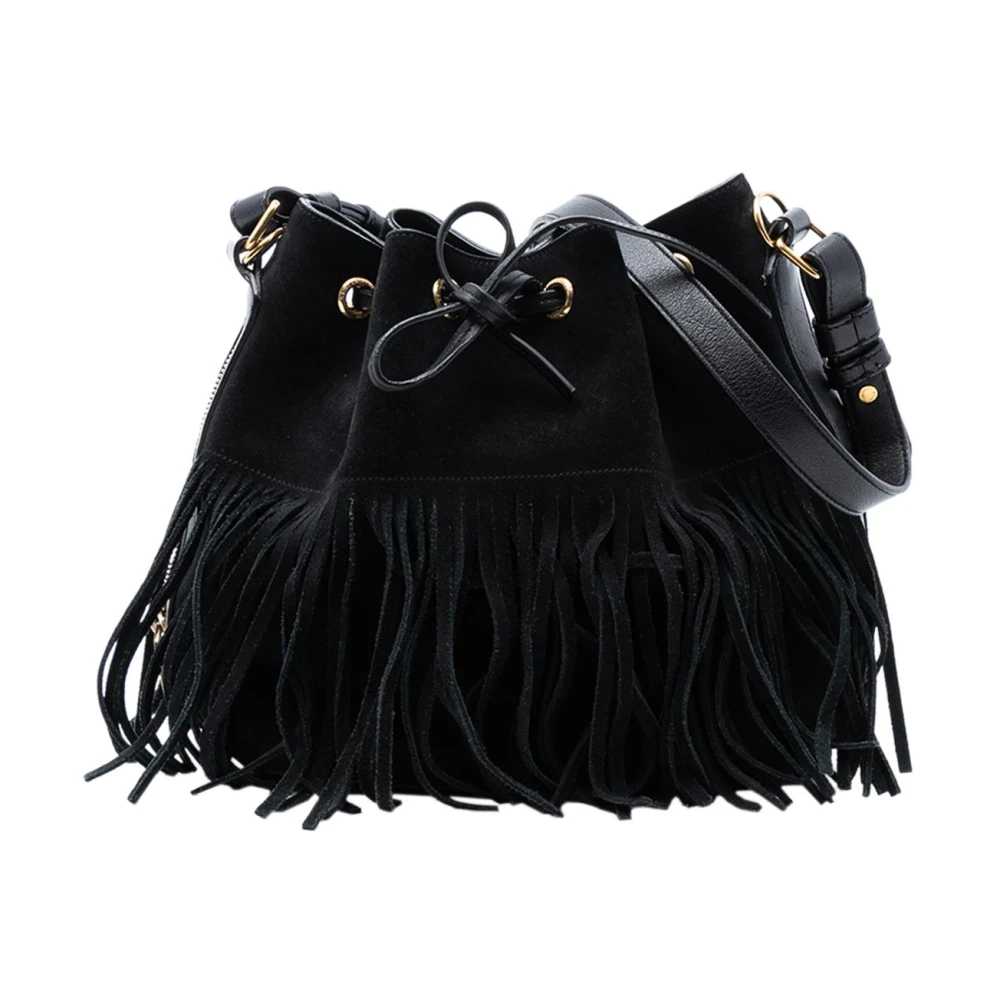 Saint Laurent Vintage Women's Black Pre-Owned Fringed Bucket Bag