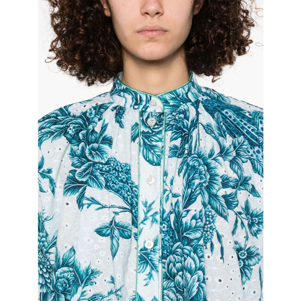 F.r.s For Restless Sleepers Blauwe Bloemenprint Jurk met Knoopsluiting Blue Dames