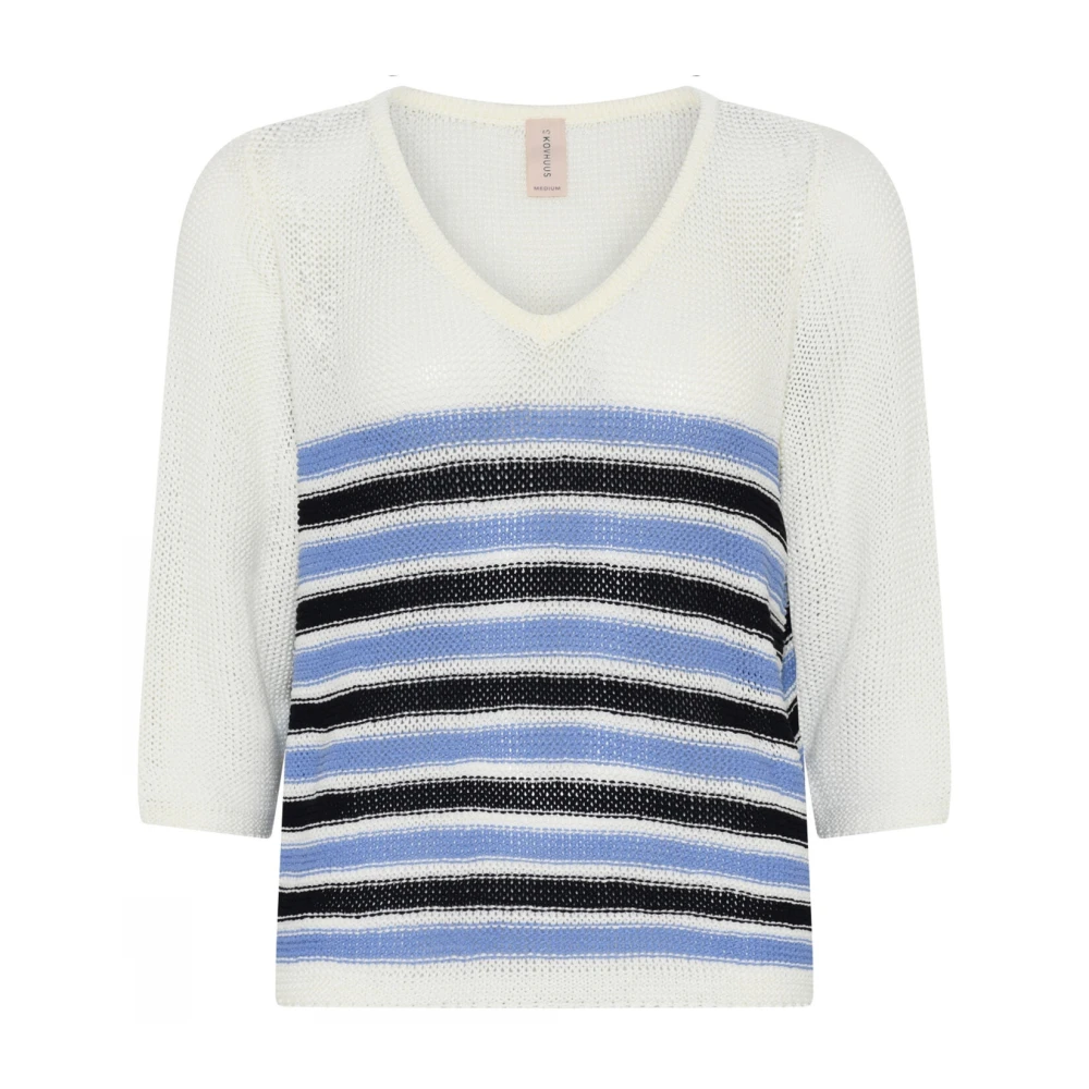 Skovhuus Gestreepte Tape Garen Pullover Sweater White Dames