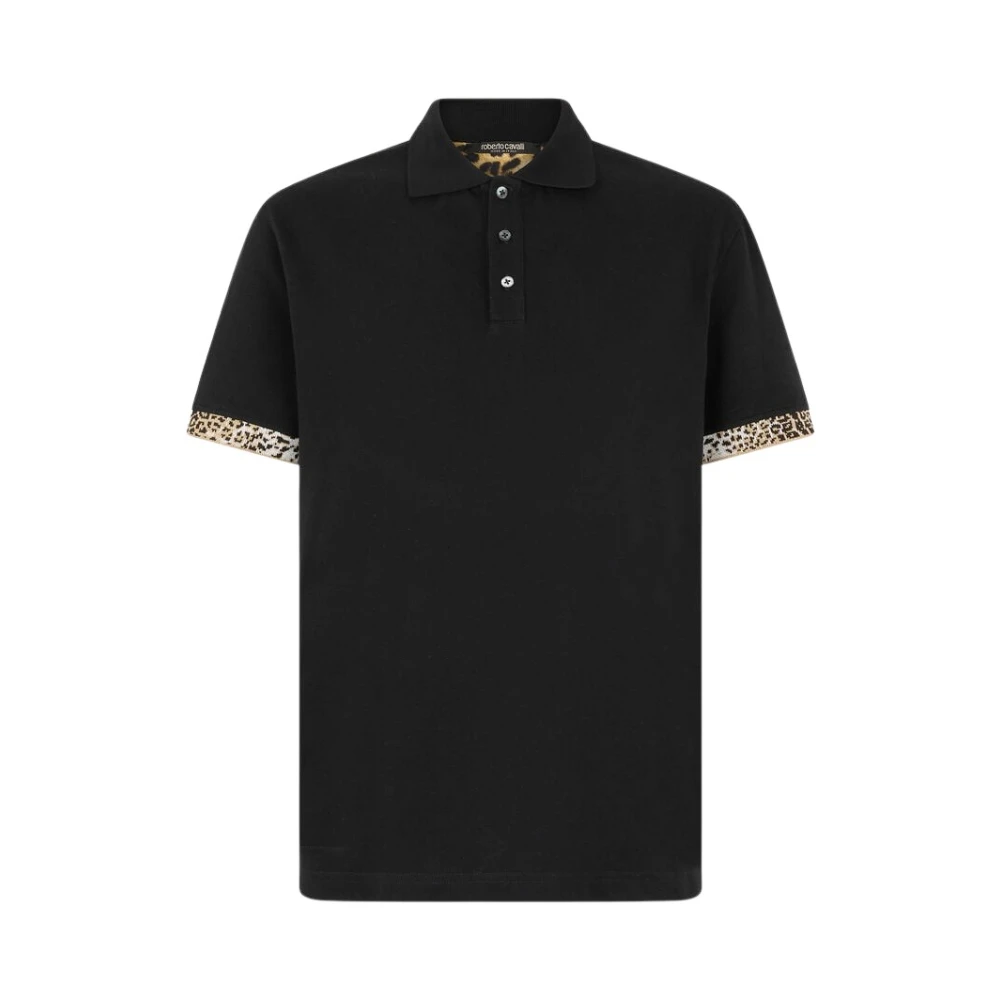 Roberto Cavalli , Polo Shirts, Male, Black, M, Jaguar Skin Polo Shirt